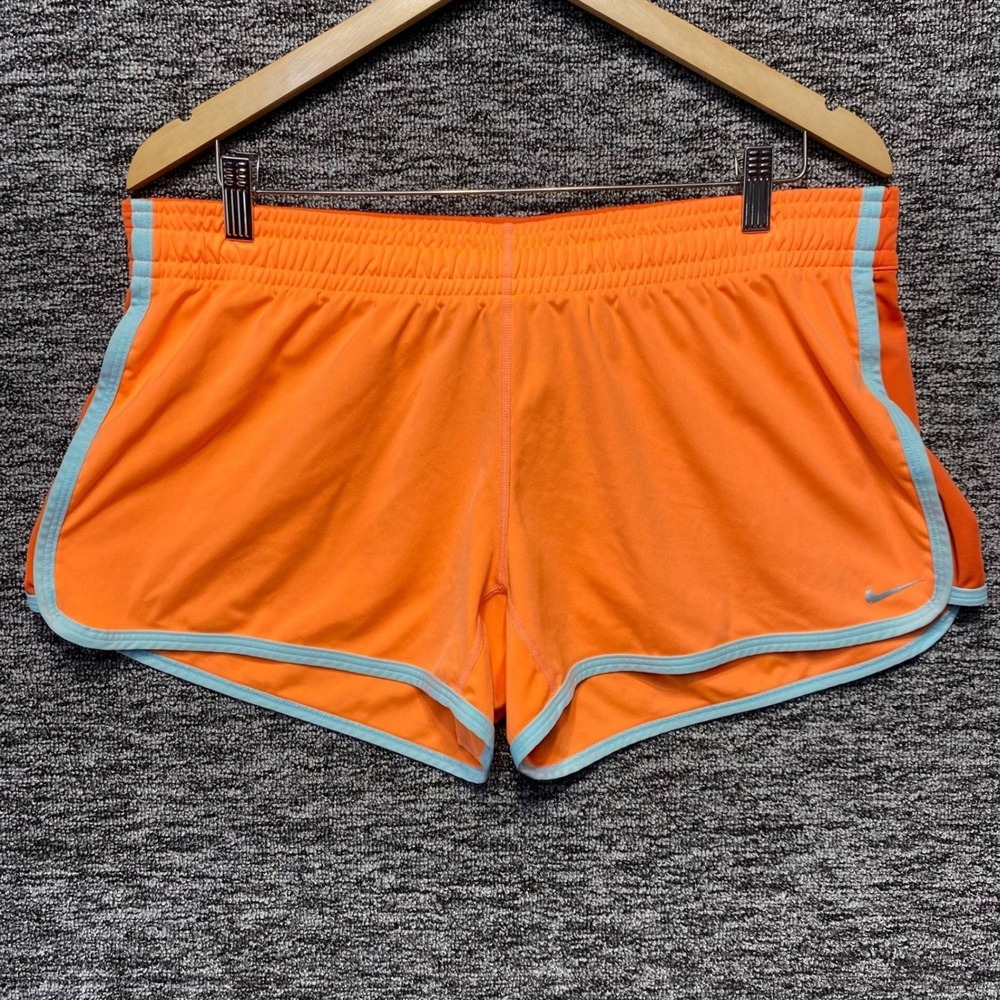 Nike Tempo Running Shorts Womens Large Orange Light Blue Trim Dri Fit Athletic